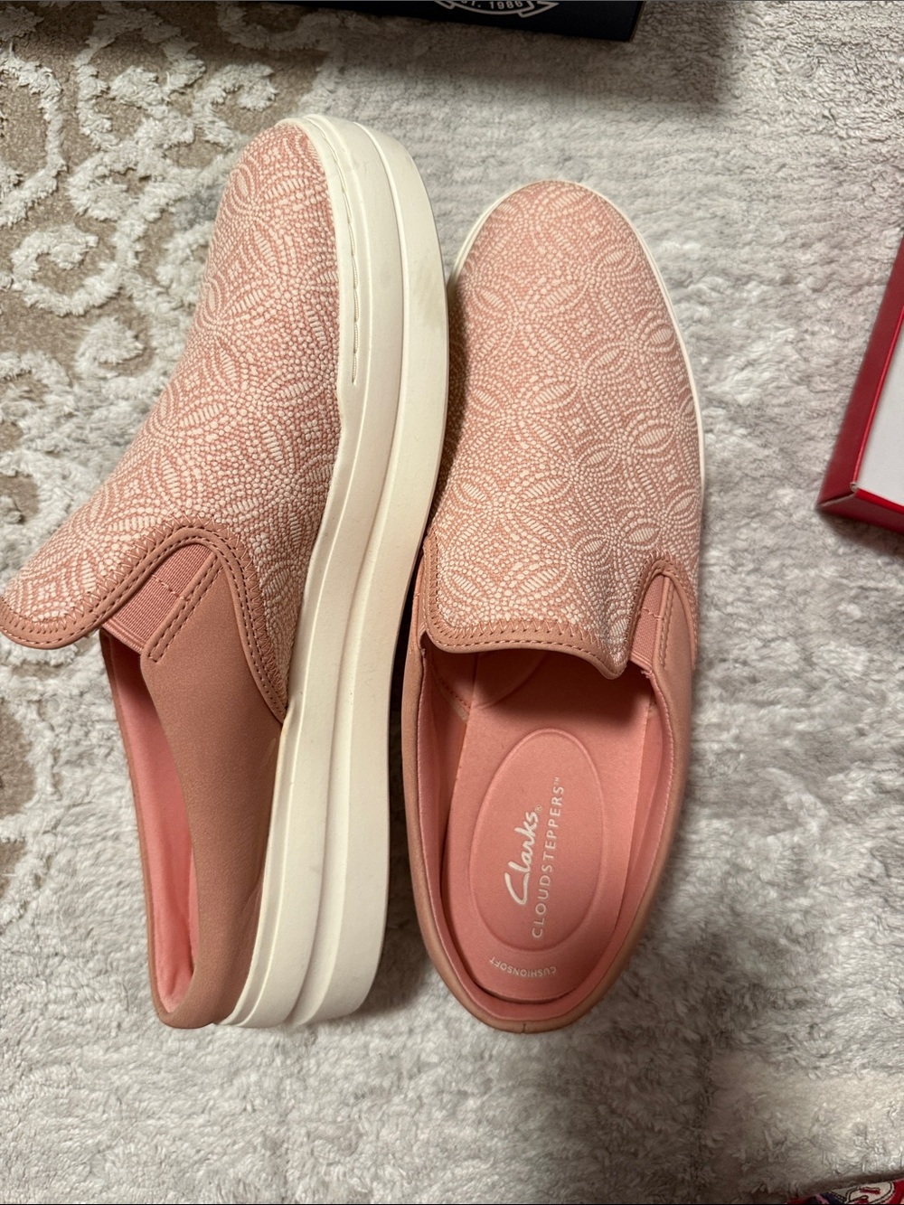 Clarks Pink Slip-On Cloudsteppers Sneakers with Patterned Upper